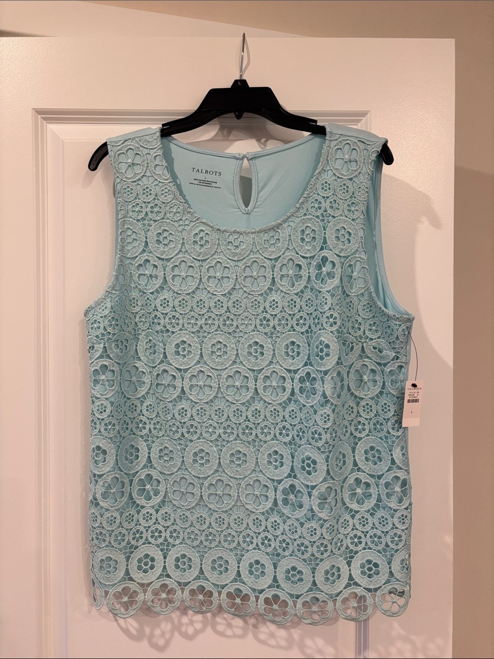NWT Talbots turquoise blue Floral Lace sleeveless top size L